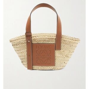 LOEWE small leather-trimmed woven raffia tote